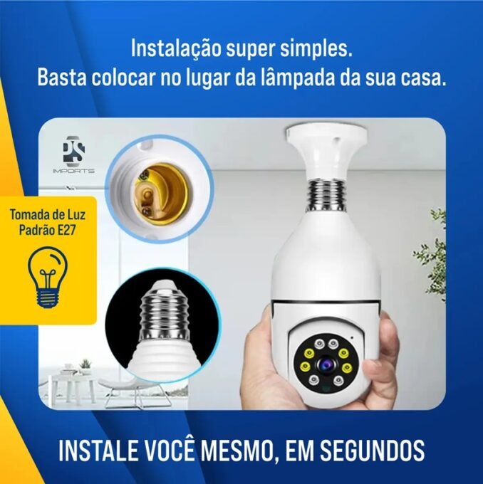 Camera de Seguranca IP Wi Fi Lampada E27 HW 360° e bom 1