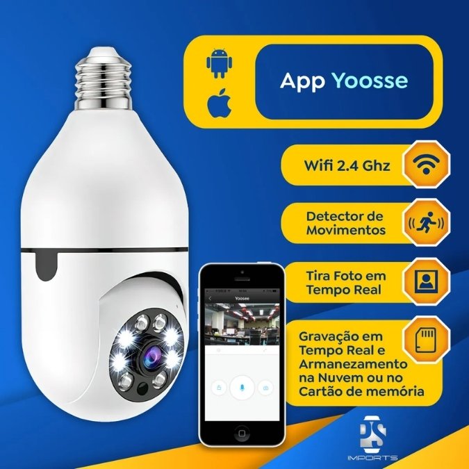 Camera de Seguranca IP Wi Fi Lampada E27 HW 360° e bom 2