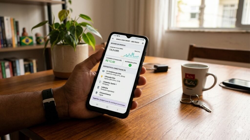 aplicativo monitorando economizar energia com automação residencial