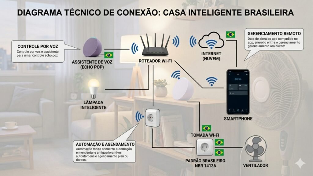 Esquema de conectividade básica de casa inteligente