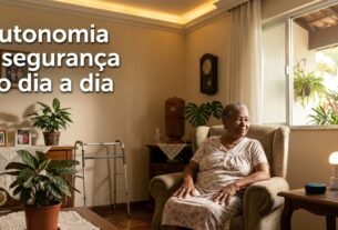 casa inteligente para idosos — setup com assistente de voz e iluminação automática
