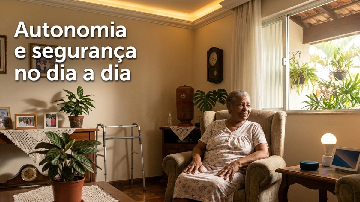 casa inteligente para idosos — setup com assistente de voz e iluminação automática