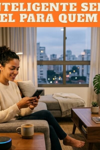 casa inteligente em apartamento alugado sem obra: sala com Echo Dot e lâmpada inteligente