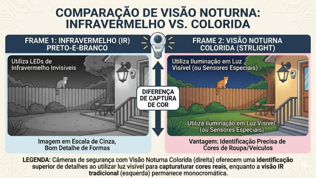 visao noturna infravermelha vs colorida comparacao
